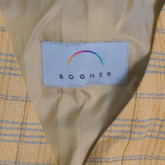 Bogner Womens Suit Vest Yellow Blue Linen Wool Tie Back Sleeveless Buttons 6 - Picture 6 of 8